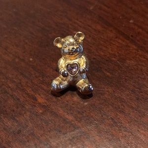 Avon Goldtone Teddy Bear Pin Light Pink Stone